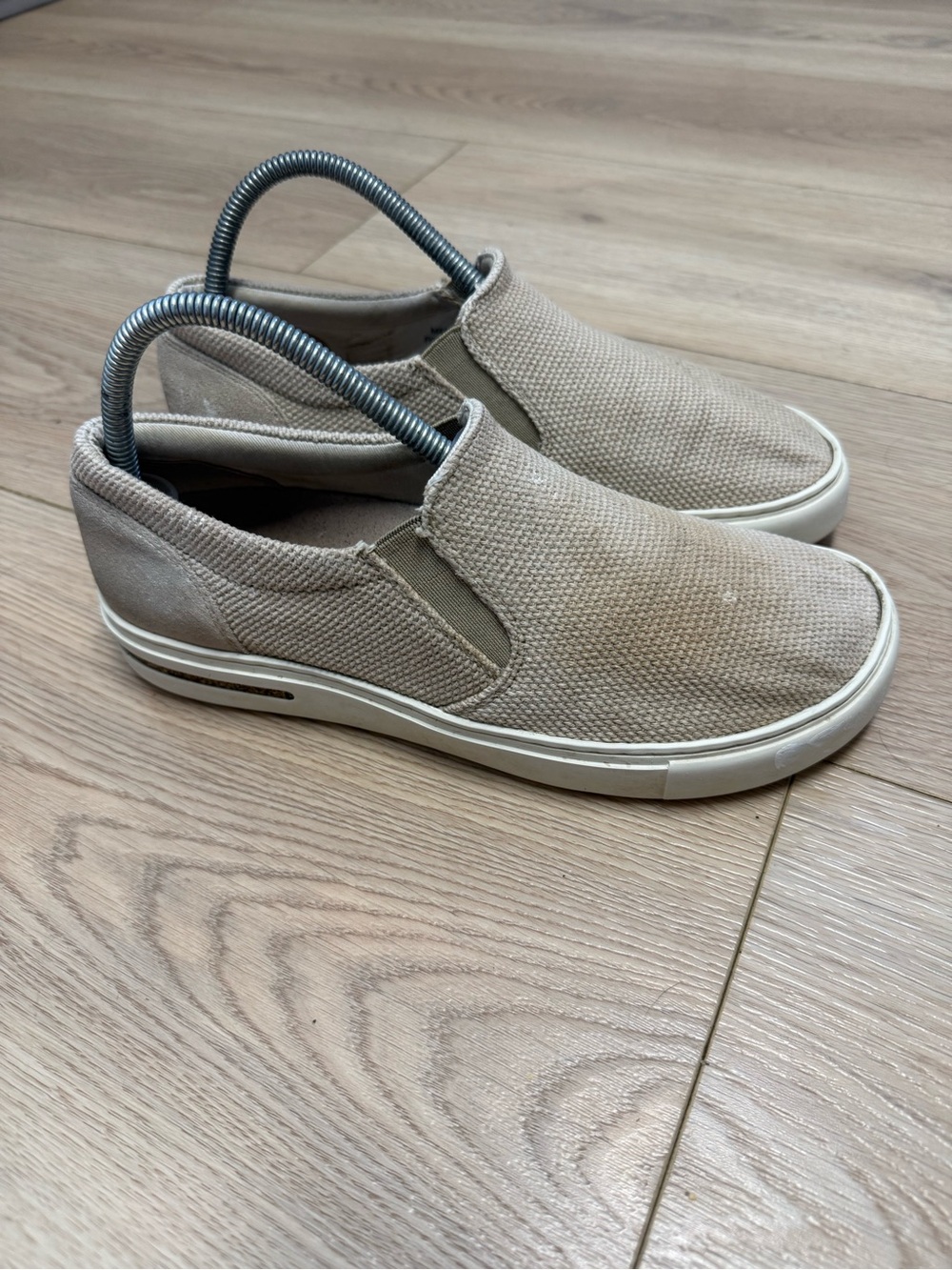 Birkenstock Oswego Canvas-Suede Slip-On Shoes sandcastle beige Women’s Size 40